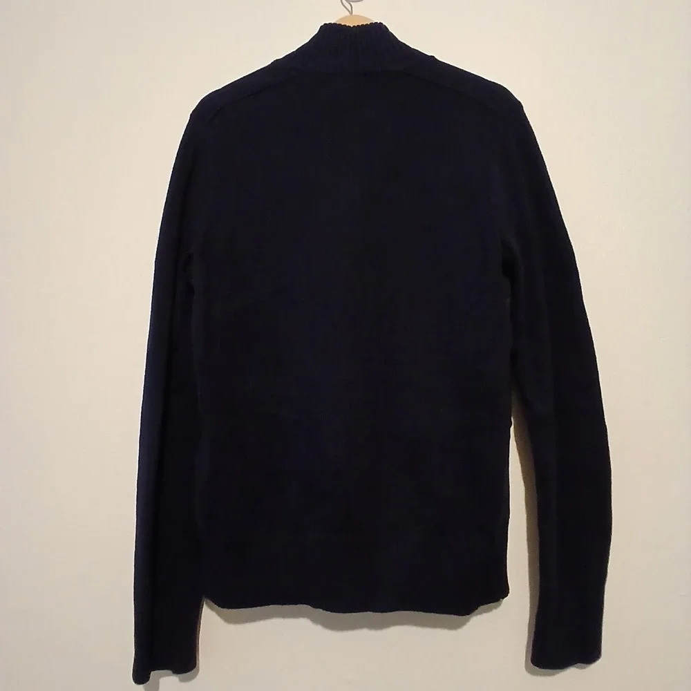 Banana Republic Men Navy Blue Mixed Media Denim Knit Full Zip Jacket Medium NWOT